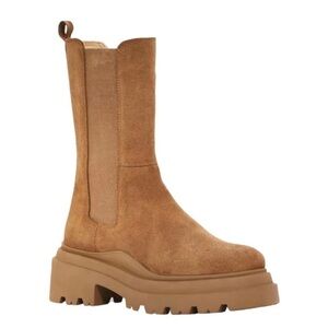 NIB Aqua Jessy Pull On Brown Taupe Suede Mid Calf Chelsea Boots Booties